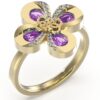 GUESS Χρυσό Δαχτυλίδι Με Λουλούδι Με Μωβ Πέτρες Νo.54